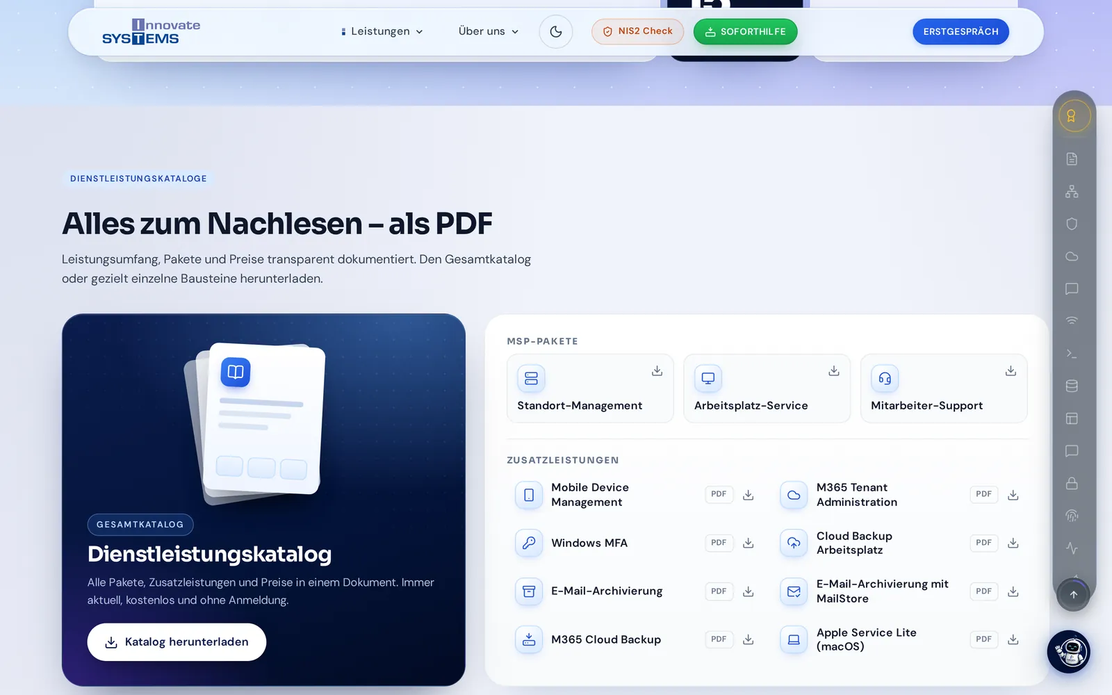 Dienstleistungskataloge als PDF zum Herunterladen